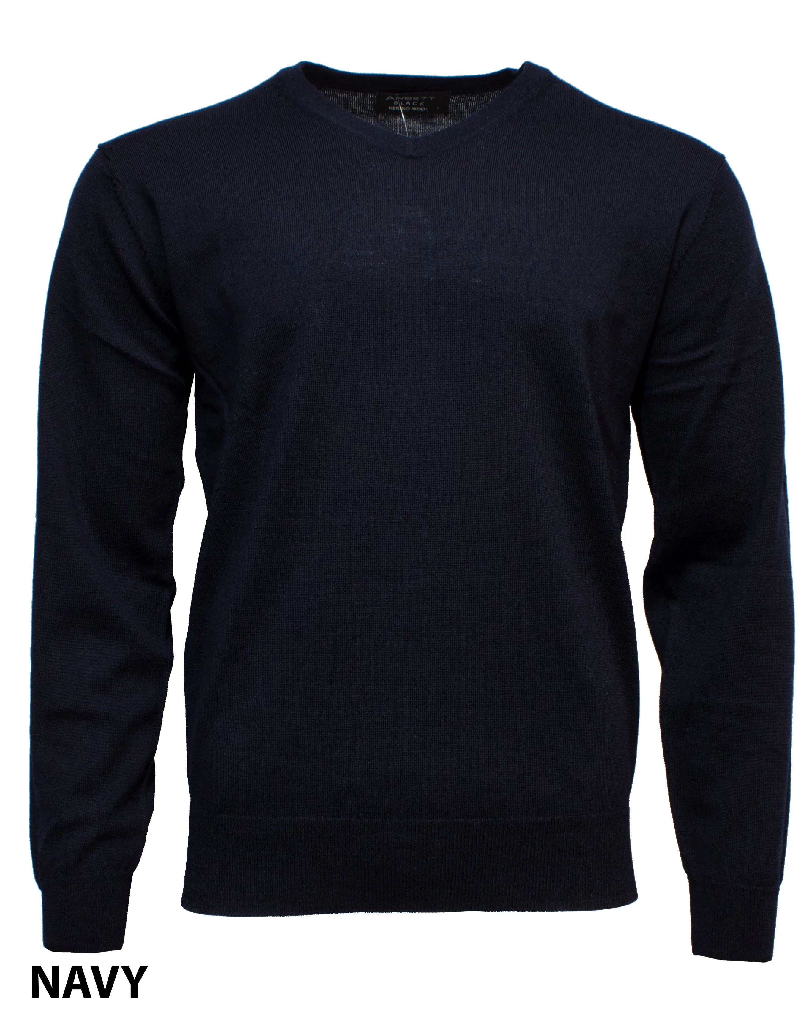Ansett Black Merino Wool Vee Neck