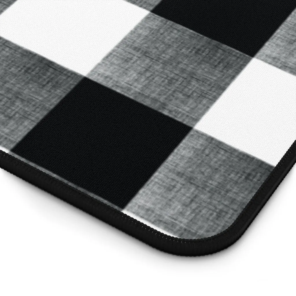 Buffalo Check Desk Mat in Black, White and Gray Mouse Desk and Keyboard Pad