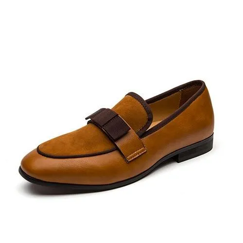 Men's Banquet Loafers Genuine Patent Leather And Suede Leather Patchwork With Bow Tie