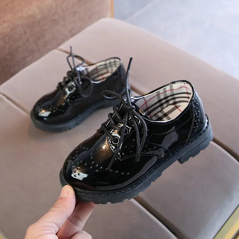 New Children Leather Shoes Children's Shoes Lace Up Fashion Girls' Patent Leather Single Leather Shoes Boys' Leather Shoes Kids