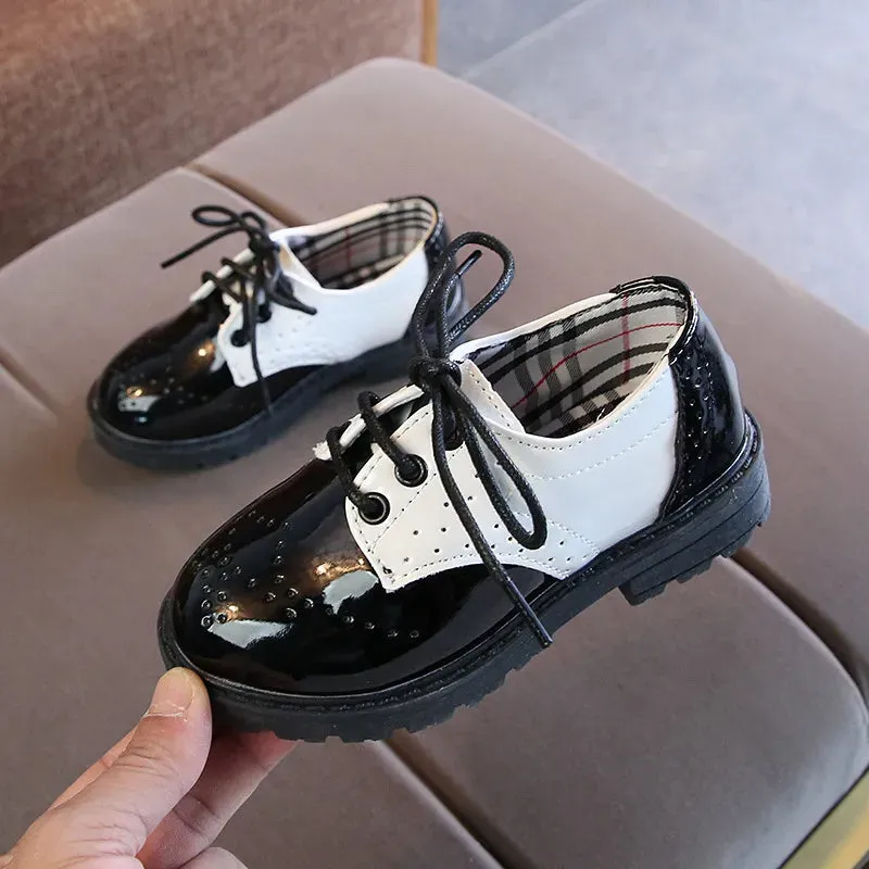 New Children Leather Shoes Children's Shoes Lace Up Fashion Girls' Patent Leather Single Leather Shoes Boys' Leather Shoes Kids