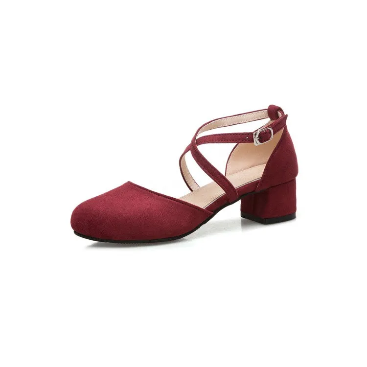 Women's Crossed Strap Buckle Block Heel Sandals