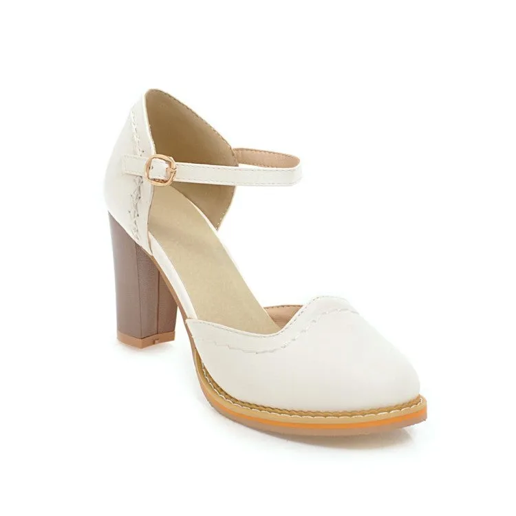 Women's Round Toe Ankle Strap Chunky Heel Sandals