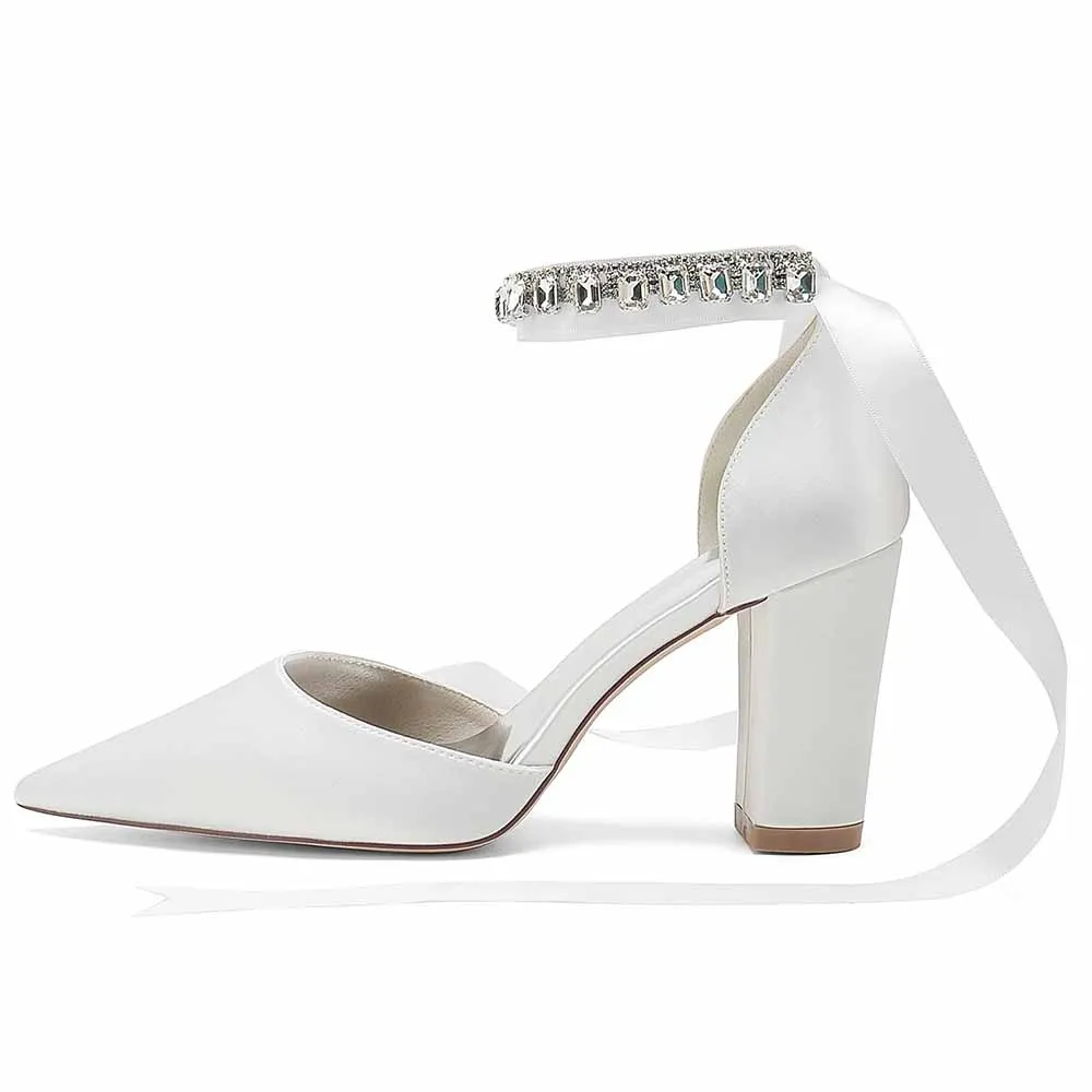 Women's Satin Closed Toe Lace-Up Chunky Heel High Heels
